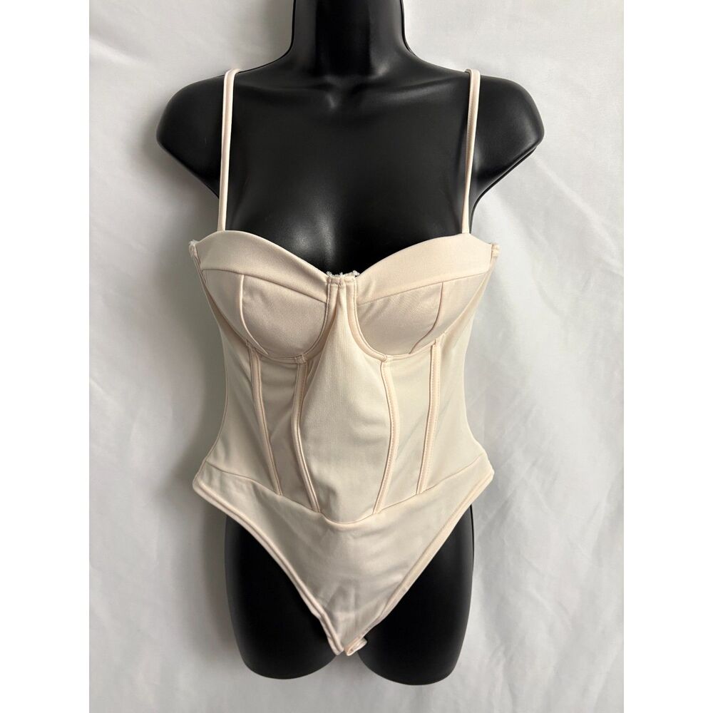 beige bustier corset bodysuit top with underwire cups spaghetti straps size M/L